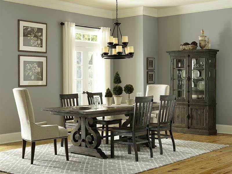 Ms1 Weathered Trestle Base Table 11, 11 Piece Dining Room Set