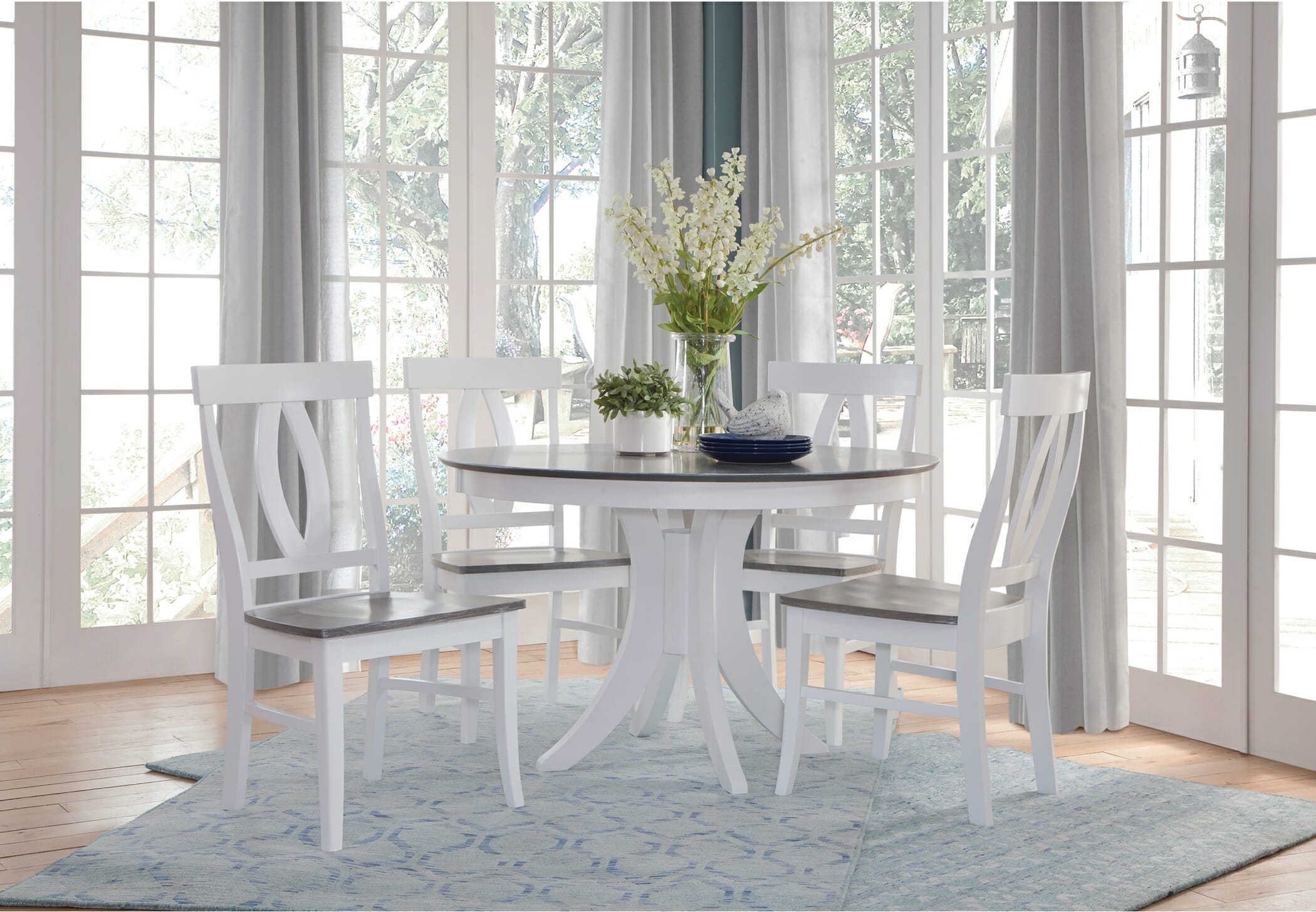 Ww59 Grey And White Round 5 Piece Set, Round Grey Dining Room Table And Chairs